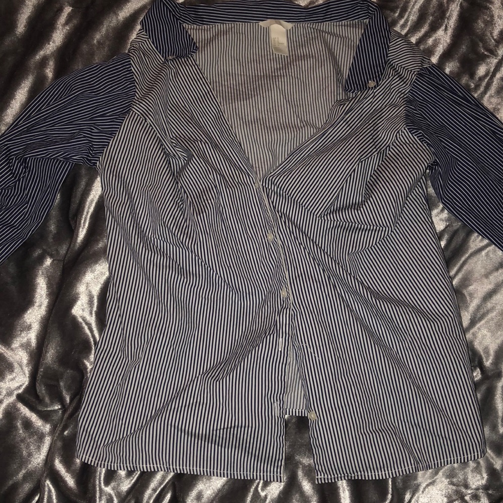 H&M Women Stripe Off Shoulder Button Up
